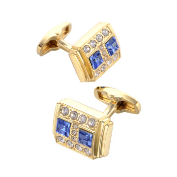 Gold Plated Blue White Crystal Rhinestone Cufflinks Classic Luxury Diamonds Suit Shirts Cufflinks